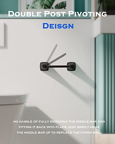 Matte Black Toilet Paper Holder Bathroom Double Post Pivoting Tissue Roll Holder Stainless Steel and Zinc Alloy Wall Mount - color: Matte Black