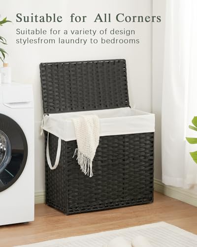 SETVSON Laundry Hamper with Lid Laundry Basket 35 Gal PE Rattan, Black - color: Black, size: 35.0 Gal