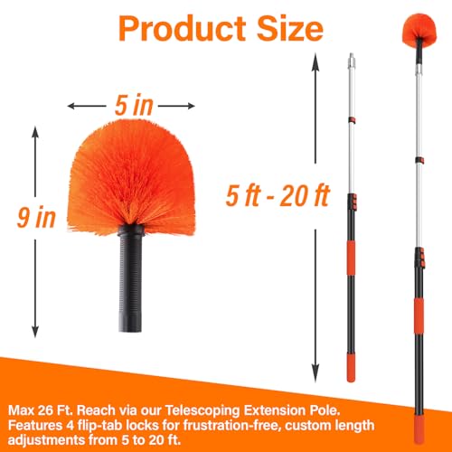 26FT Reach Cobweb Duster with Extension Pole - Spider Web Brush - size: 20 FT