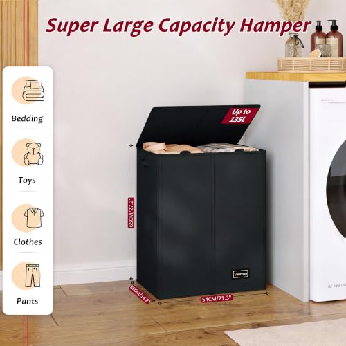 135L Laundry Hamper 2 Section, Large Laundry Hamper with Lid, Dirty Clothes Hamper with 2 Removable Inner Bags, Collapsible Laundry Basket Organizer for for Clothes Toys Towels, Hamper 2 Compartment - color: Black, size: 135L