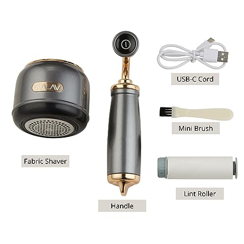SALAV® Retro Edition Rechargeable Fabric Shaver and Lint Roller with 6-Blade System Removes Fuzz and Piling on Fabrics, with Charging Cable and Mini Brush (Titanium) - color: Titanium