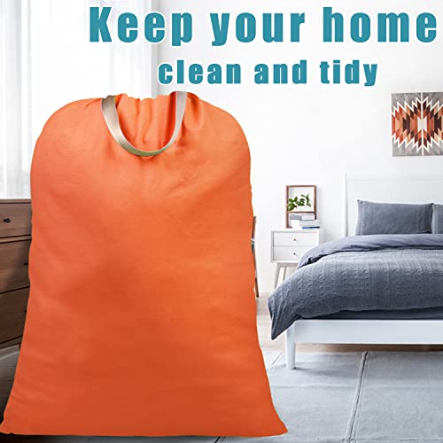 LOLOMLO Extra Large Canvas Laundry Bags with Handles & Drawstring Closure, Heavy Duty Tears Resistant Clothes Storage Travel Bags,25.5"x34",Orange - color: Orange