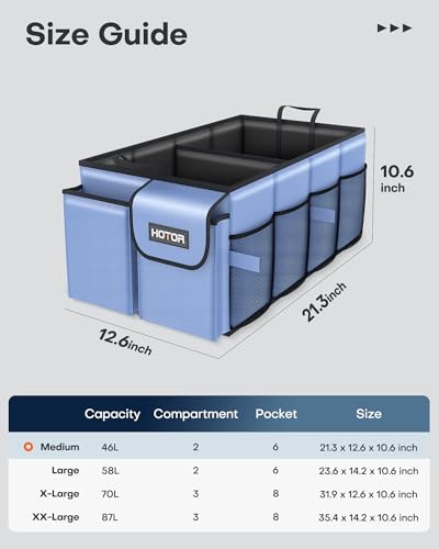 HOTOR Trunk Organizer - Foldable Car Organizer for SUVs & Sedans Storage - color: Blue, size: Medium (2 Compartments)