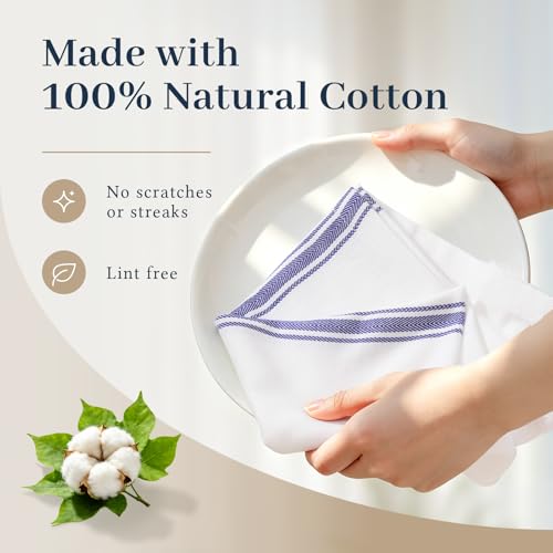 Homaxy 100% Ring Spun Cotton Kitchen Towels 6 Pack, Blue Stripe - color: Blue Stripe, size: 15" X 25" - 6 Pack