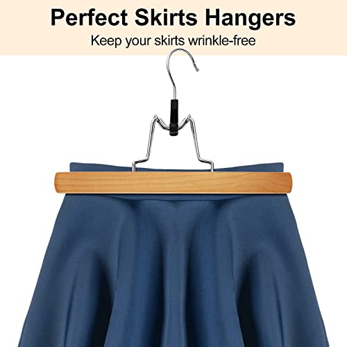 AMKUFO 20 Pack Natural Wooden Pants Hangers with Clips Non Slip Skirt Hangers Trouser Clamp Hanger Solid Wood Hanger with 360° Swivel Hook - color: Natural, size: 20 Pack