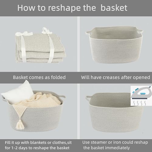 XUANGUO Large Rectangle Woven Cotton Rope Blanket Basket 22"x17"x12" Gray - color: grey
