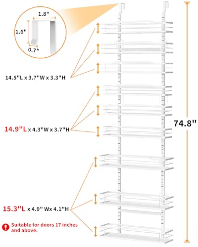 Moforoco White 9-Tier Over The Door Pantry Organizer, Pantry Organization And Storage, Metal Hanging Spice Rack Shelves Door, Home & Kitchen Essentials, Laundry Room Bathroom Organization (Pack of 2) - color: White, size: 9-Tier Standard (Pack of 2)