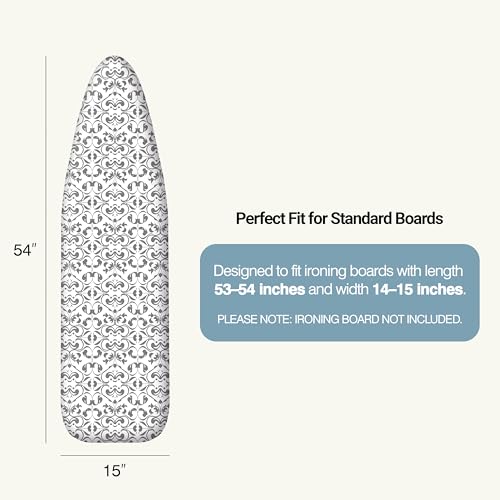 UniSimp Ironing Board Cover and Pad 15"x54" Extra Thick Natural Cotton, Scorch and Stain Resistant Padding,Standard Size Iron Board Cover with Fasteners Heavy Duty Elastic Edge, Heatproof Ash - color: Ash, size: 15" x 54"