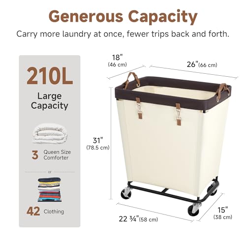 StorageWorks 210L Laundry Basket with Wheels, Rolling Hampers for Clothing - color: Beige, size: 210L