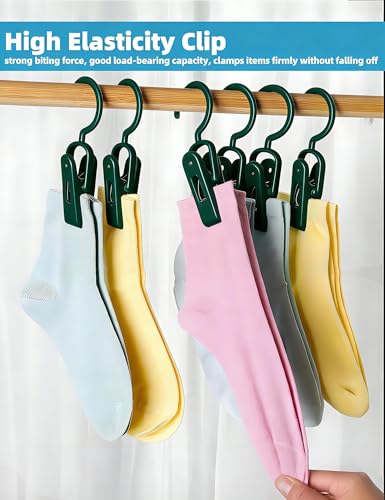 10PCS Laundry Hooks with Clips Super Strong Plastic Home Travel Hanger - color: Green