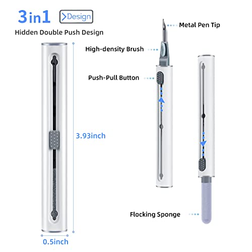 2Pcs Earbud Cleaning kit, Multi-Function Cleaning Pen with Soft Brush Flocking Sponge,Suitable for Bluetooth Headset, Charging Box, Mobile Phone, Earbud - color: 2PCS(White)