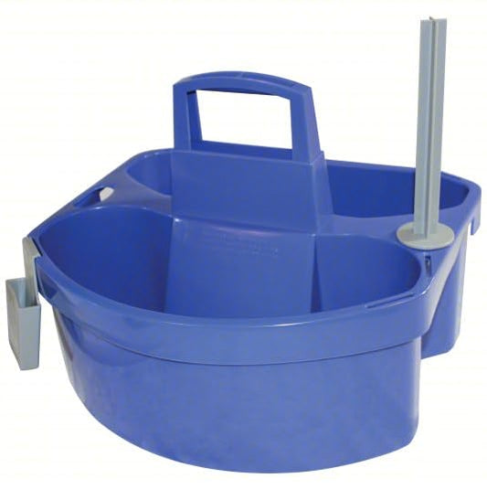 Blue Polypropylene Janitorial Cleaning Caddy with Paper Towel Holder, 15" L x 14" W x 14" H Fits Many Size Trash Garbage Bins, Includes Compartments For Clothes, Sponges, and Other Cleaning Supplies