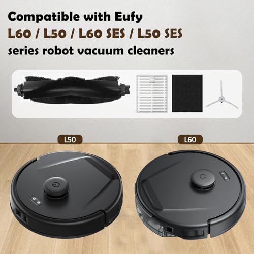 L60 Accessories Kit Replacement Compatible with Eufy L60 / L60 SES / L50 / L50 SES Robot Vacuum, Accessories Kit 6 Side Brushes, 6 Filters, 1 Roller Brush, 1 Screwdriver, 1 Cleaning tool, 15 pack - style: L60 / L50 Accessories Kit