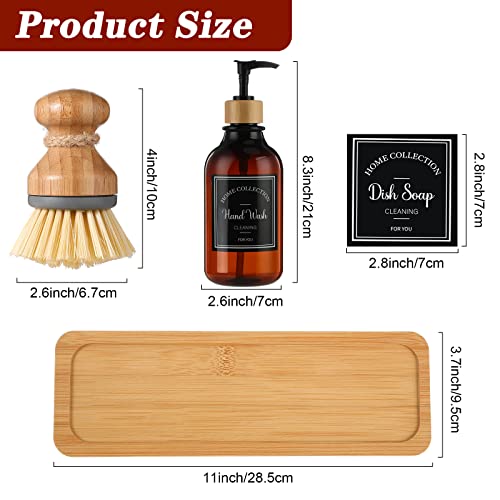 Zopeal 4 Pcs Dish Soap Hand Soap Dispenser with Bamboo, Brown - color: Brown