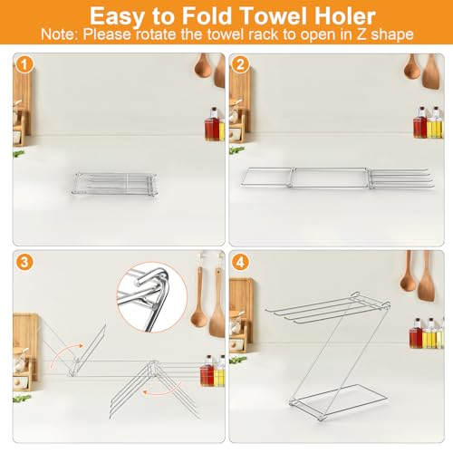 Kitchen Towel Holder Stand, 4-Arm Dish Towel Holder Countertop Towel Drying Rack for Bathroom, Free Standing Hand Towel Stand Washcloth Dish Cloth Drying Rack, Z-Shaped Folding Hanging Towel Bar Stand - size: 1 Pack
