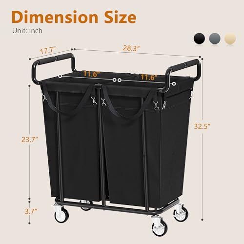 Gewudraw 2 Bag Laundry Hamper with Wheels Medium Size, 250L, Black - color: Black, size: 2-Section-250L