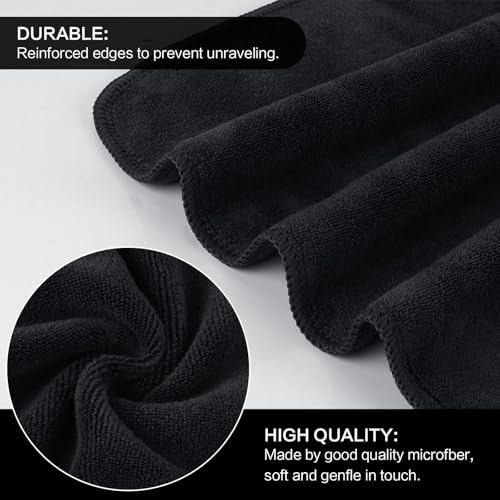 SINLAND Microfiber Facial Cloths Fast Drying Washcloth 12inch x 12inch Absorbent Face Wash Cloth Soft Makeup Remover Cloths - color: Black-1, size: 1 Count (Pack of 10)