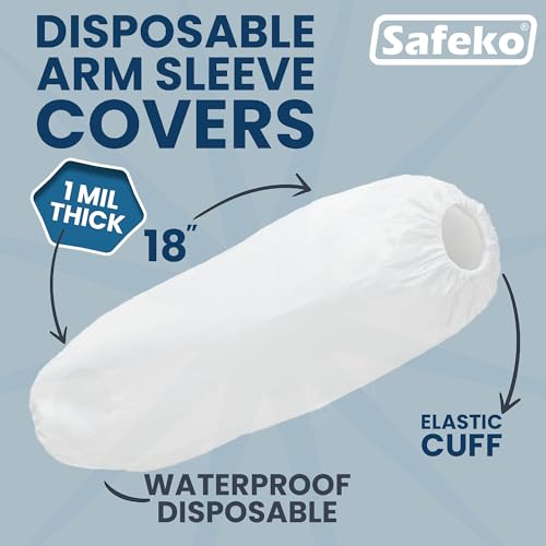 Disposable Arm Sleeve Covers - 18” Waterproof Polyethylene Protective Oversleeves with Elastic Cuff - 1 Mil Thick - color: White