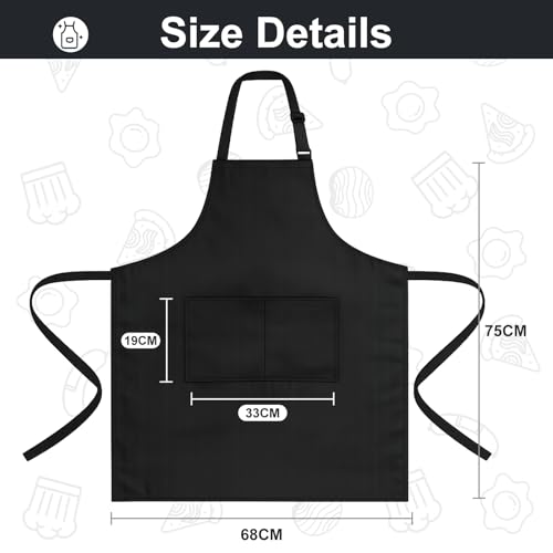 VALOME 2 Pack Kitchen Aprons with Pockets, Cooking Chef Apron for Men Women - color: Pure Black & Black