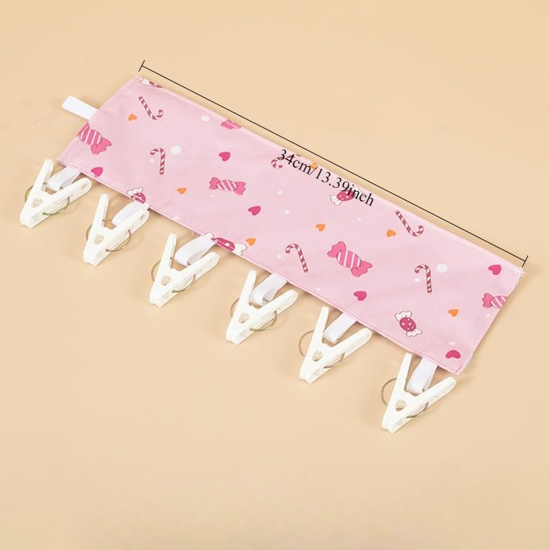 1pc Candy Print Foldable Travel Hanger Portable Fabric Hanging Clothes Drying Rack with 6 Clips Hook and Loop Fastener Space Saving Hanger - color: Rose Red