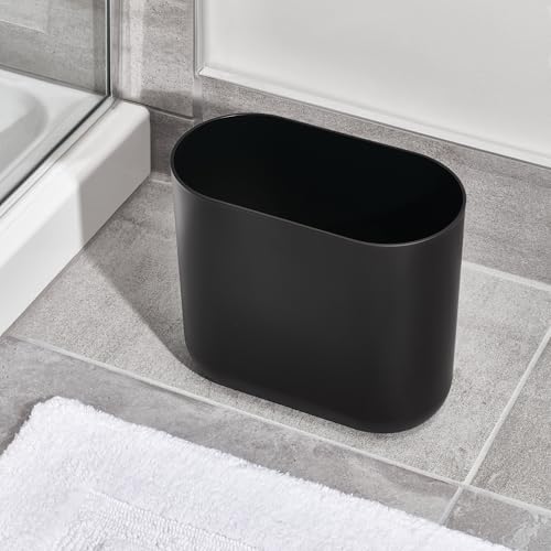 iDesign Small Slim Plastic Bathroom Trash Can, 2-Pack, Black - color: Black, style: Pack of 2
