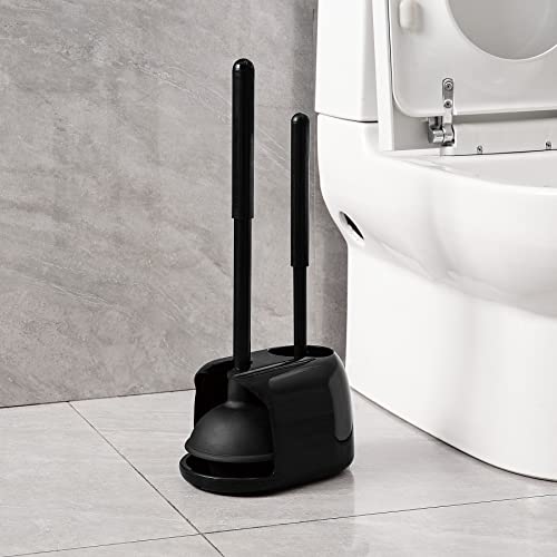 Eyliden Toilet Plunger and Brush Set, 2-in-1 Compact Holder, Black - color: Black