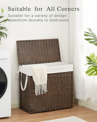SETVSON Laundry Hamper with Lid Laundry Basket 132 L PE Rattan, Brown - color: Brown, size: 35.0 Gal