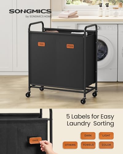 SONGMICS 2-Section Laundry Sorter, with Wheels, Removable Bags - color: Ink Black, size: 140 L