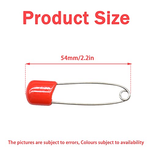50 PCS Safety Pin 54mm/2.2in Baby Diaper Pins for Cloth Plastic Head Baby Pins for Diapers Stainless Steel Cloth Pins with Locking Closures Nappy Pin for Crafts(DT/Red) - color: Red