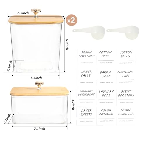 3 Pack Laundry Room Organization Storage Containers, Plastic Clear Laundry Pods Container & Dryer Sheet Holder Jars with Lids, Scoops & Labels for Detergent, Powder, Dryer Balls, Beads - color: 3pcs-square