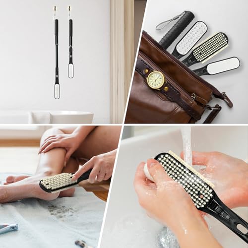 Long Handle Foot Scrubber with Toe Gap Cleaner, 18.8" - 25.9" Telescopic Toe Cleaning Brush, Foot File Callus Remover for Men, Women and Seniors - color: 25.98' Black