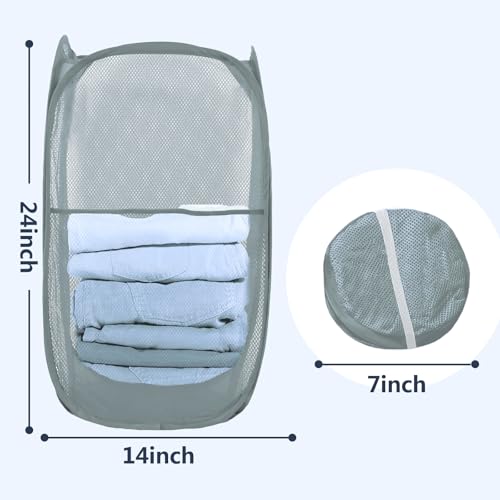 Pop Up Laundry Hamper, Mesh Laundry Basket Collapsible, Foldable Hamper for Travel and Storage (Grey) - color: Grey
