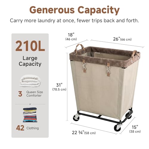 StorageWorks 210L Laundry Basket with Wheels, Rolling Hampers for Clothing - color: Light Khaki, size: 210L