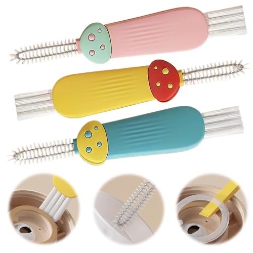 3 in 1 Cup Lid Cleaning Brush, 2024 Multifunctional Crevice Portable Cup Lid Cleaning Brush for Bottle Gap Tight Spaces Cup (C-Pink) - color: C-pink