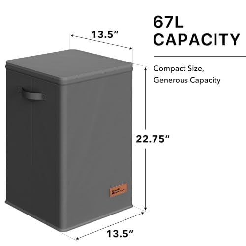 Simple Houseware Foldable Laundry Hamper Basket with Lid and Bag, Dark Gray - color: Dark Grey