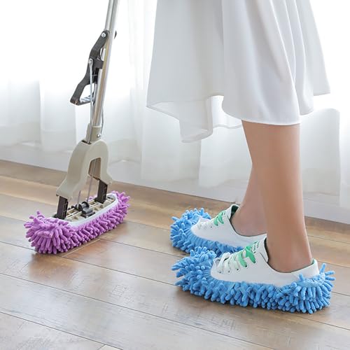 6 Pairs (12 Pieces) Dust Mop Slippers Shoe Cover Multi-Function Soft Washable Reusable Floor Cleaning Shoe Cover House Kitchen Office Cleaning Tools (Pink)