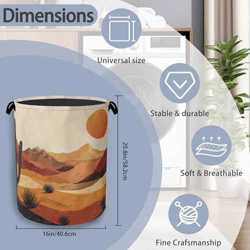 Mountains Sun Laundry Basket,Cactus Desert Oxford Cloth Laundry Hamper with Handle Foldable Portable Clothes Storage Basket for Bathroom Bedroom Dorm Room 16" x 20.8" - color: Mountains Sun Cactus Desert