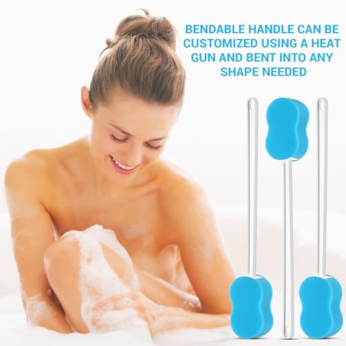 Long Handled Sponge 22.4'' Back Scrubber for Shower, Blue - color: Blue
