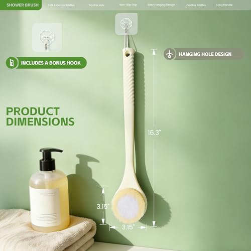 Back Scrubber for Shower, Long Handle Dual-Sided Brush, Light Yellow - color: Light Yellow