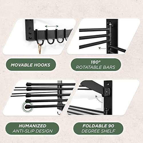 BATODA Wall-Mounted Steel Clothes Drying Rack, Solid Steel, Multi-function