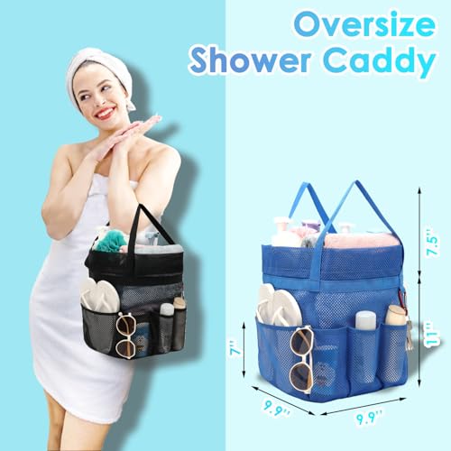 Fammart Mesh Shower Caddy Portable with Drawstring, Dorm Room Essentials for College Girls Guys, 8-Pocket Extra Large Shower Bag Basket Tote for Camping Beach Gym Travel Toiletry Bathroom - color: Blue, size: Drawstring Closure