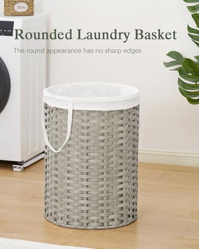 SETVSON Laundry Basket Round PE Rattan Laundry Hamper, Gray (No Lid) - color: Gray, size: 29.1 Gal - 110L