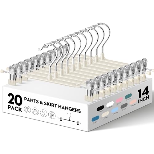 14 Inch Pants Hangers with Clips 20 Pack Skirt Hangers,Metal,Lvory - color: Lvory, size: 14Inch