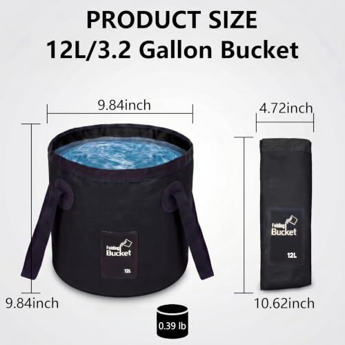 3.2 Gallon Collapsible Bucket with Handle, 12L, Black - color: Black, size: 12L