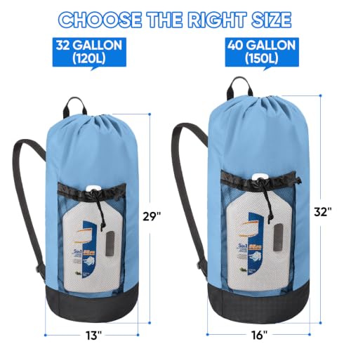 BALEINE 120L Laundry Bag Backpack, 900D Oxford Fabric Large Travel Laundry Bags with Shoulder Straps and 2 Mesh Pockets for College Dorm, Apartment, Laundromat (Blue, 120L) - color: Blue, size: 120L