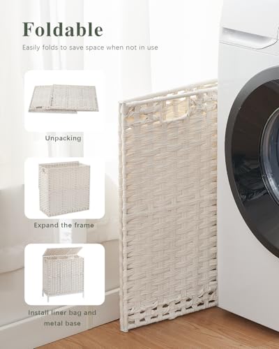 SETVSON Laundry Hamper with Lid, Large 132L Rattan Basket, White - color: Cloud White, size: 132 L - 35 gal