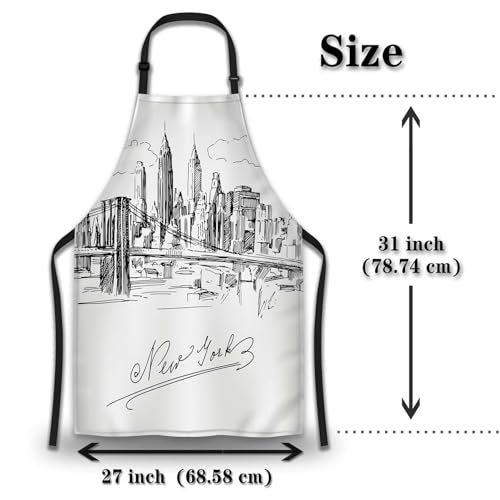 Kitchen Apron for Men New York City Skyline Baking Aprons for Women for Cooking Restaurant BBQ Painting Crafting Gardening 27” (W) x 31” (H), Waterproof Aprons - color: New York City Skyline