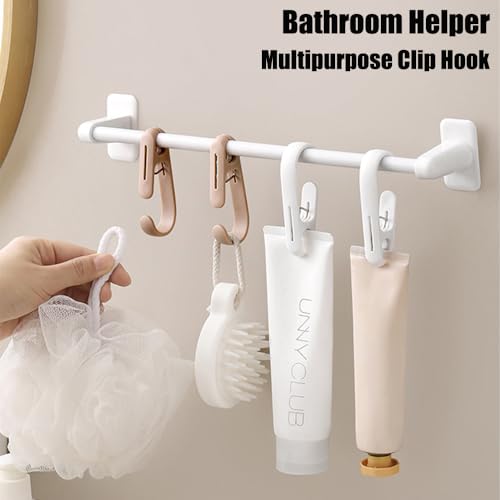 10Pcs Laundry Hooks with Clips Hanger Closet Organizer Clamps Hanging Socks Boot Bras Towels Shower Pegs for Bathroom Wardrobe Kitchen Office Holders Clothes Pins Heavy Duty Outdoor, Pink - color: Light Pink
