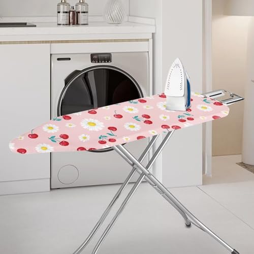 Standard Ironing Board Cover Iron Protector with Elasticized Edge,Cherries and Daisies Ironing Board Cushion for Snug and Secure Fit Easy to Install - color: Cherries and Daisies