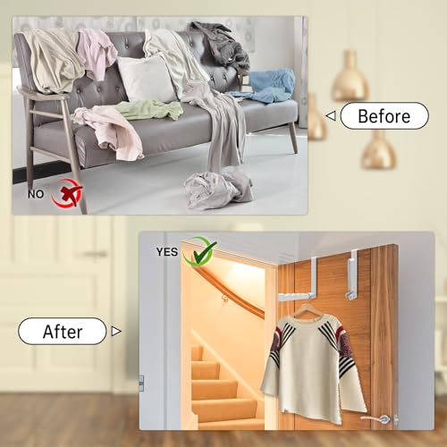 2 Pack Over The Door Drying Rack, Foldable Clothes Hanger Hook, White